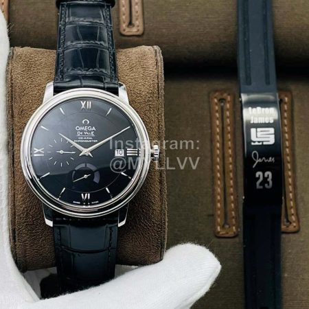 Omega Tws Factory 39.5mm Black Dial Leather Strap Watch