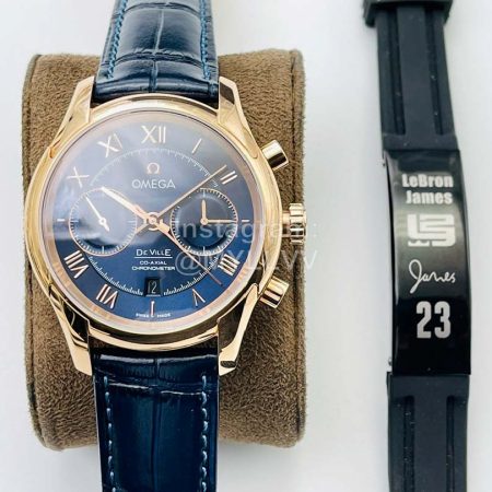 Omega Oe Factory Sapphire Crystal Leather Strap Watch Blue