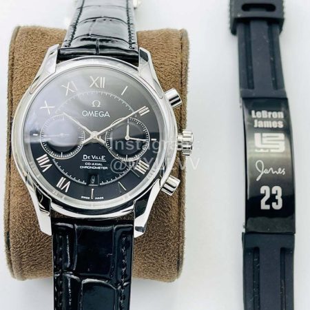 Omega Oe Factory Sapphire Crystal Leather Strap Watch Black