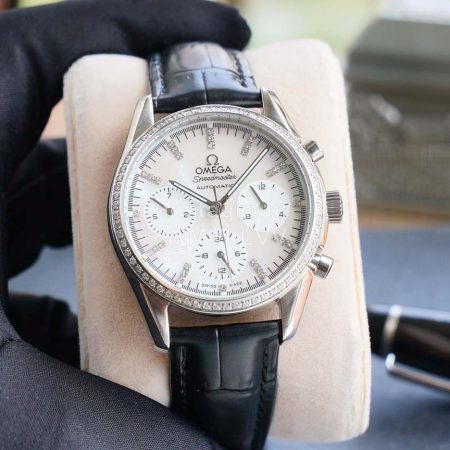 Omega Sapphire Crystal Leather Strap Watch Black