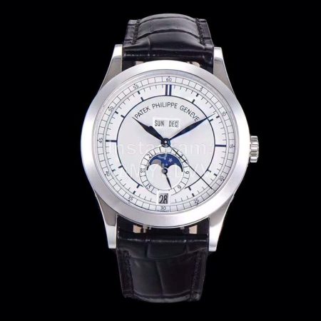 Patek Philippe Sapphire Crystal Leather Strap Watch Black