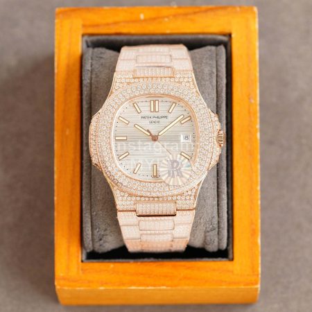 Patek Philippe Steel Strap Diamond Watch Rose Gold