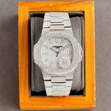 Patek Philippe Steel Strap Diamond Watch Silver
