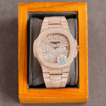Patek Philippe Rose Gold Steel Strap Diamond Watch