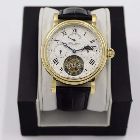 Patek Philippe Roman Numeral Dial Leather Strap Watch Gold