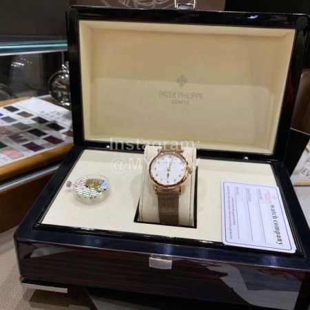 Patek Philippe Sapphire Crystal Leather Strap Watch For Women Brown