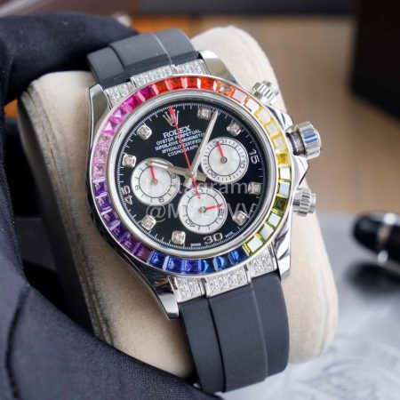 Rolex Rubber Strap Diamond Watch Silver