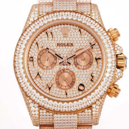 Rolex 904l Steel Diamond Dial Watch Rose Gold