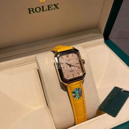 Rolex Square Dial Yellow Leather Strap Watch