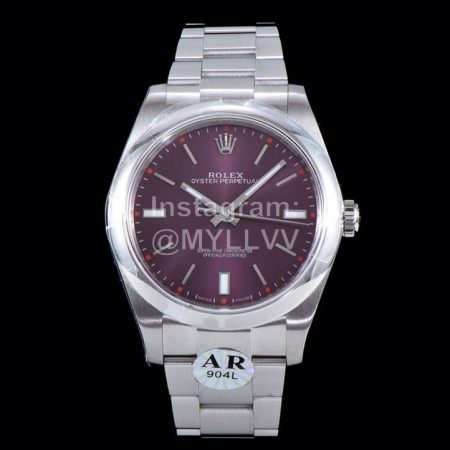 Rolex 39mm Purple Dial 904l Steel Watch