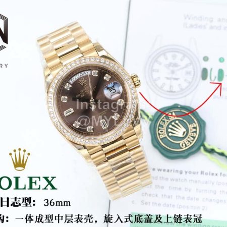 Rolex 36mm Brown Dial Steel Strap Diamond Watch