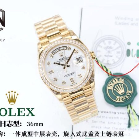 Rolex 36mm White Dial Steel Strap Diamond Watch