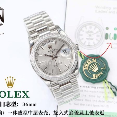Rolex Steel Strap 36mm Silver Dial Diamond Watch
