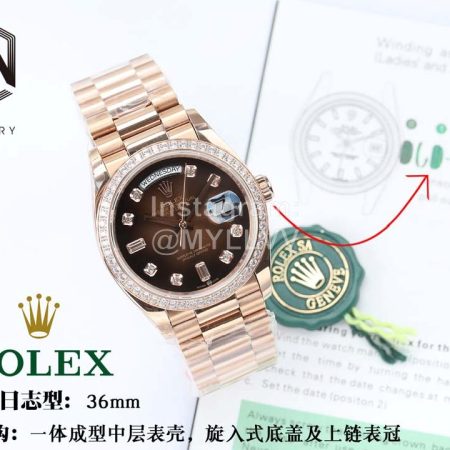 Rolex Steel Strap 36mm Brown Dial Diamond Watch