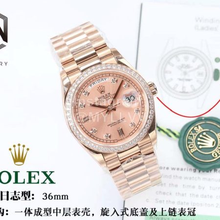 Rolex Steel Strap 36mm Dial Diamond Watch Rose Gold