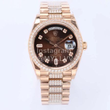 Rolex New 36mm Dial Steel Strap Diamond Watch Brown