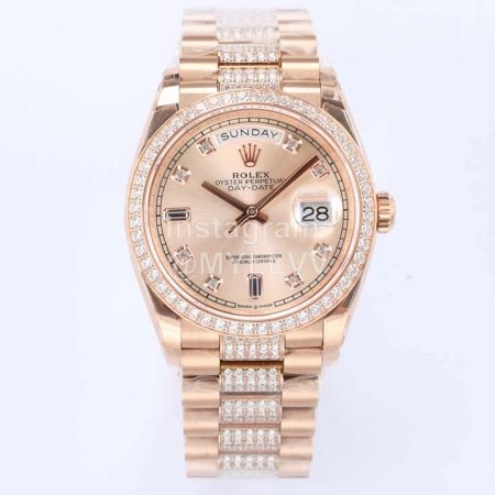 Rolex New 36mm Dial Steel Strap Diamond Watch Rose Gold