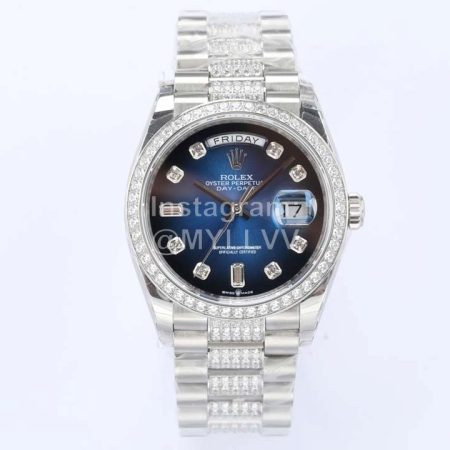 Rolex New 36mm Navy Dial Steel Strap Diamond Watch