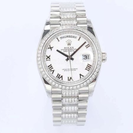 Rolex New 36mm White Dial Steel Strap Diamond Watch