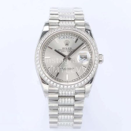 Rolex New 36mm Silver Dial Steel Strap Diamond Watch