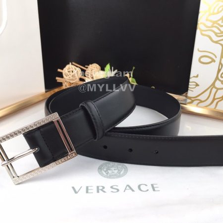 Versace Soft Calf Leather Silver Pin Buckle 35mm Belt