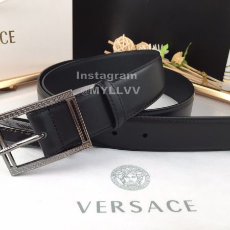 Versace Soft Calf Leather Gun Color Pin Buckle 35mm Belt