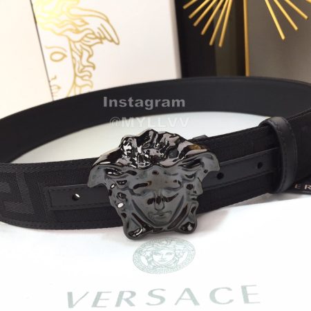 Versace Greek Fret Pattern Black Medusa Buckle 40mm Belt