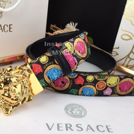 Versace New Printed Calf Leather Gold Medusa Buckle 40mm Belt