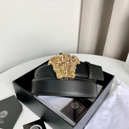 Versace New Calf Leather Electroplated Gold Medusa Buckle 38mm Belt