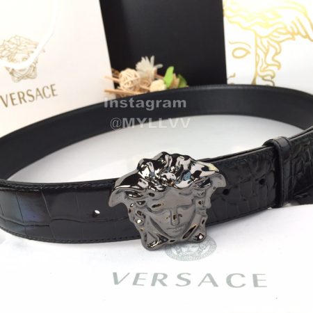 Versace New Black Calf Leather Gun Color Medusa Buckle 40mm Belt