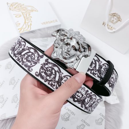 Versace Printed Calf Leather Silver Medusa Buckle 40mm Belt
