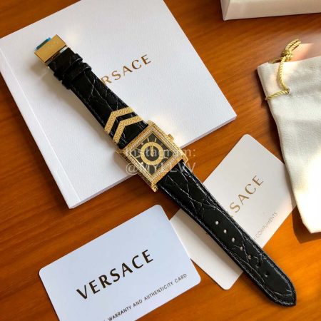 Versace Fashion Square Dial Leather Strap Watch For Women